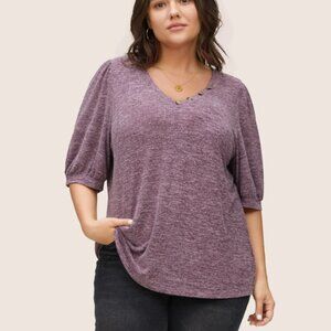 BloomChic Plus Size 2XL Heather Button Detail Puff Sleeve T-shirt us18-20